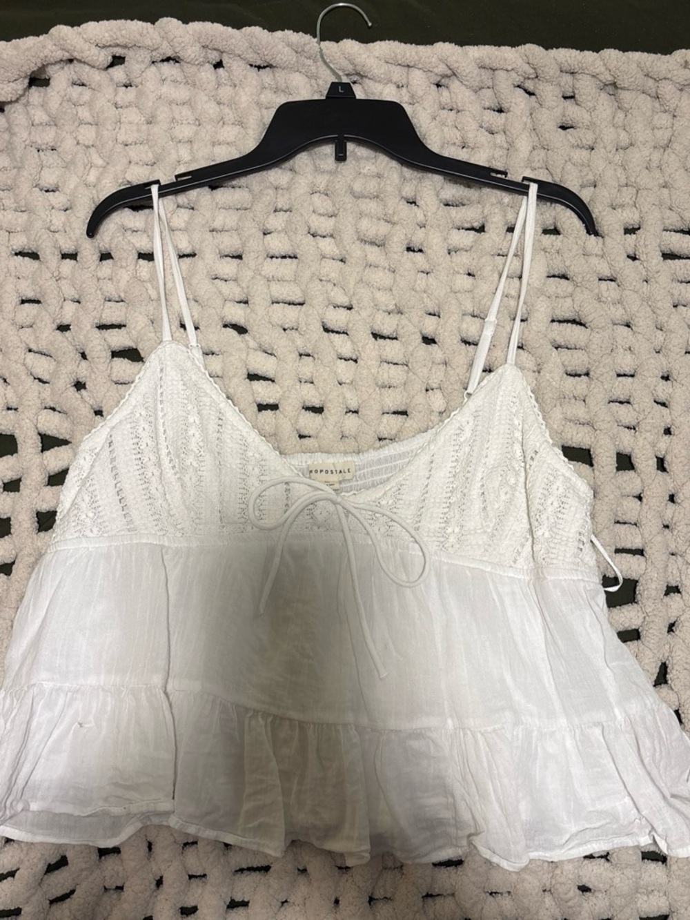 Aeropostale White Crochet-Trim Flowy Camisole